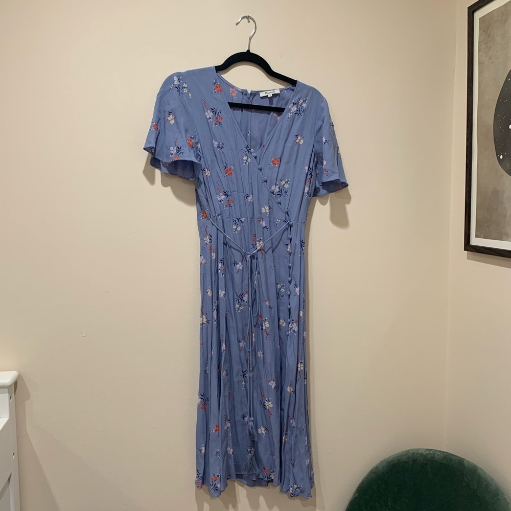 Madewell Light Blue Floral Midi Dress Size 2